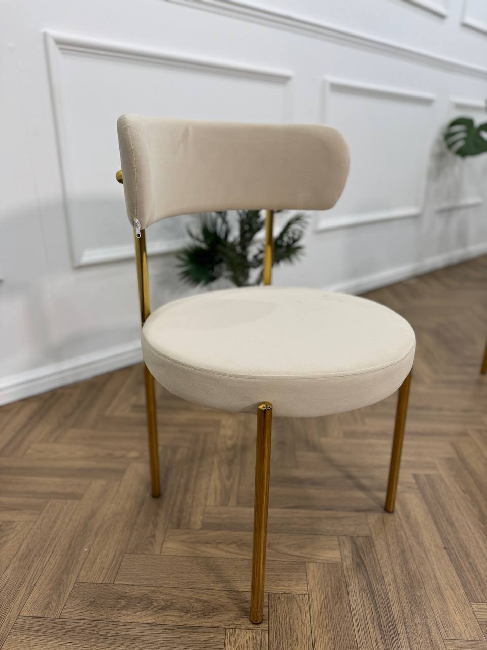 LUXE DINING SET-VELVET-BEIGI-GOLD