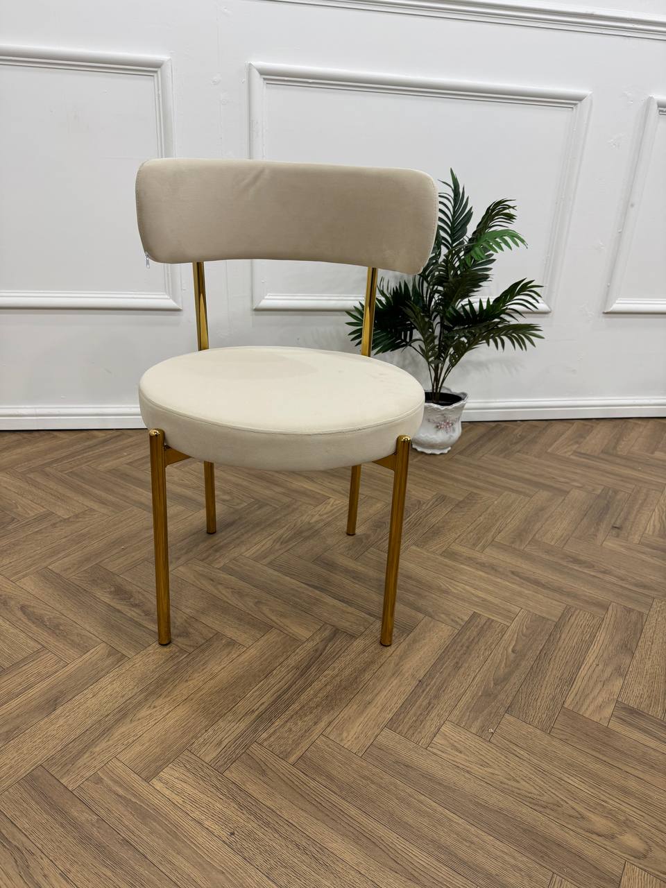 LUXE DINING SET-VELVET-BEIGI-GOLD