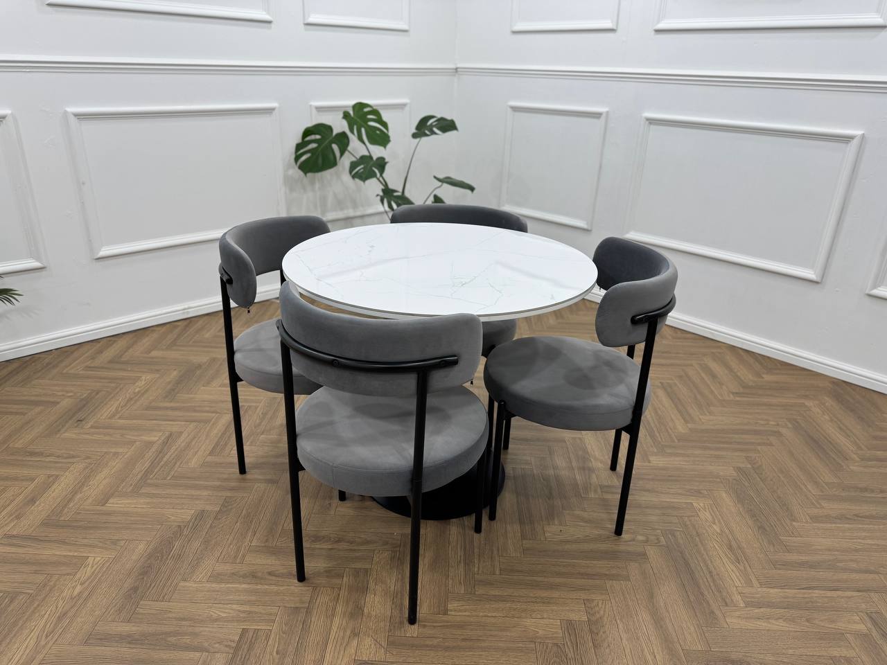 LUXE DINING set-VELVET - DARK GREY-BLACK