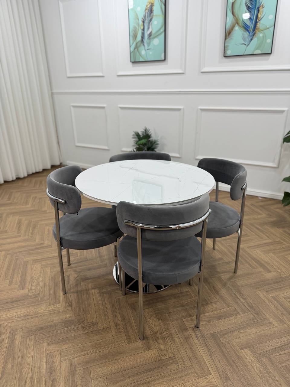 LUXE DINING SET -VELVET-LIGHT GREY Chair-SILVER