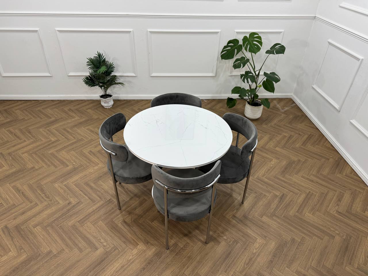 LUXE DINING Set-VELVET-DARK GREY-SILVER