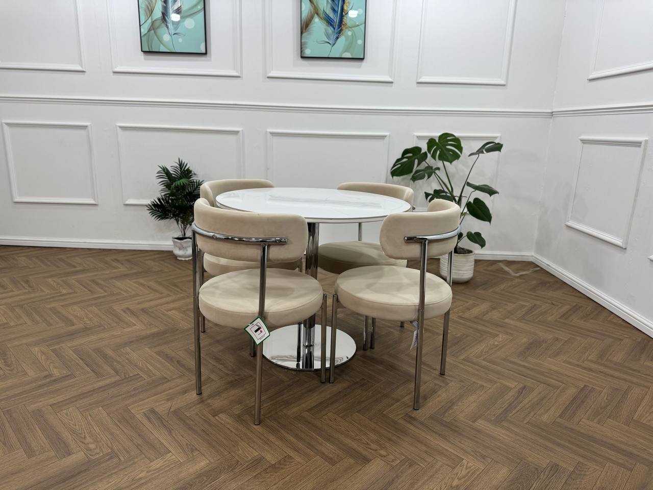 LUXE DINING SET-VELVET-BEIGE-SILVER