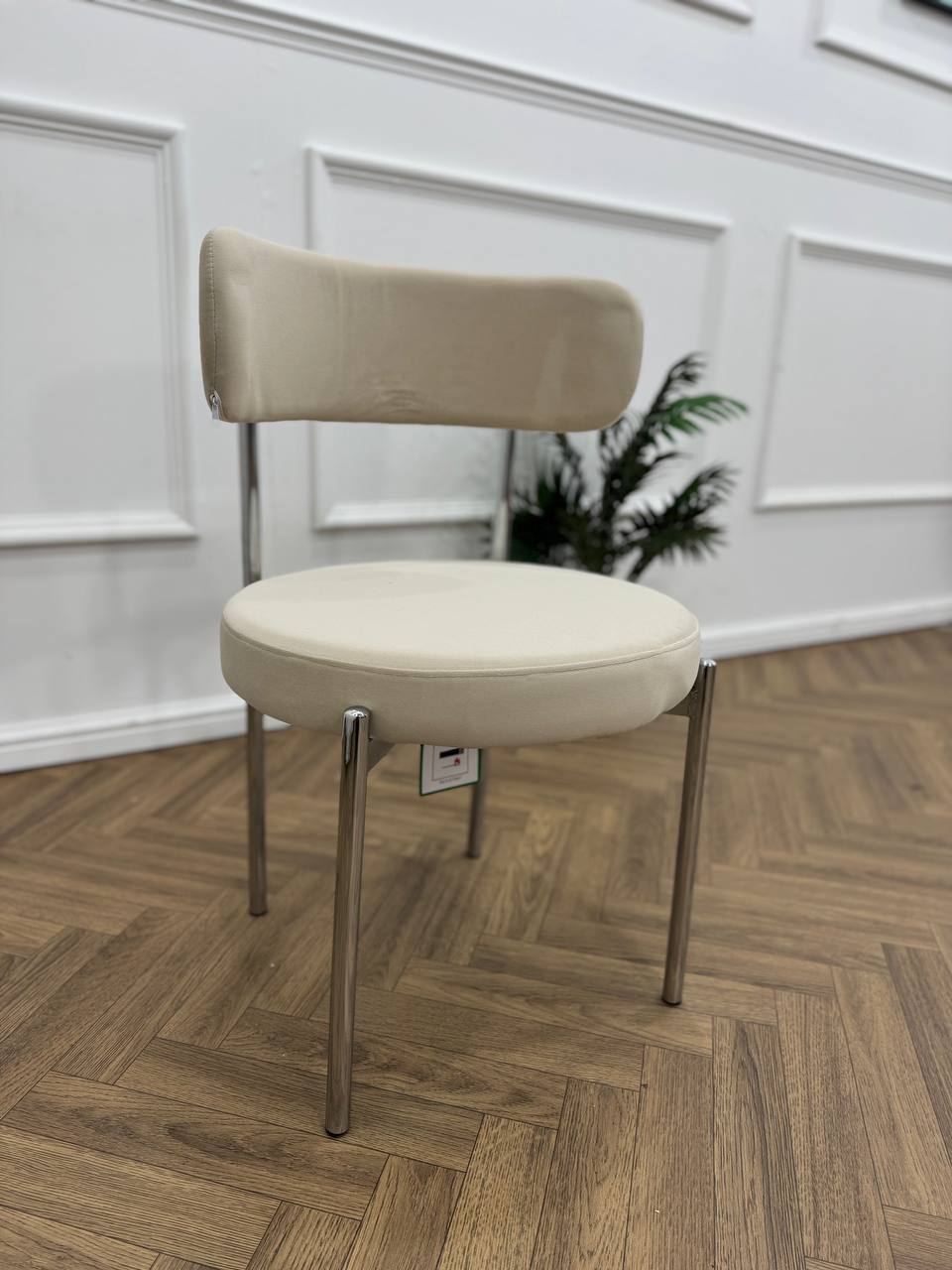 LUXE DINING SET-VELVET-BEIGE-SILVER