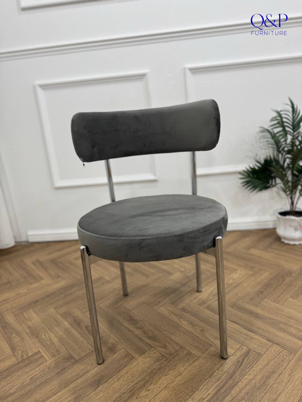 LUXE DINING Set-VELVET-DARK GREY-SILVER