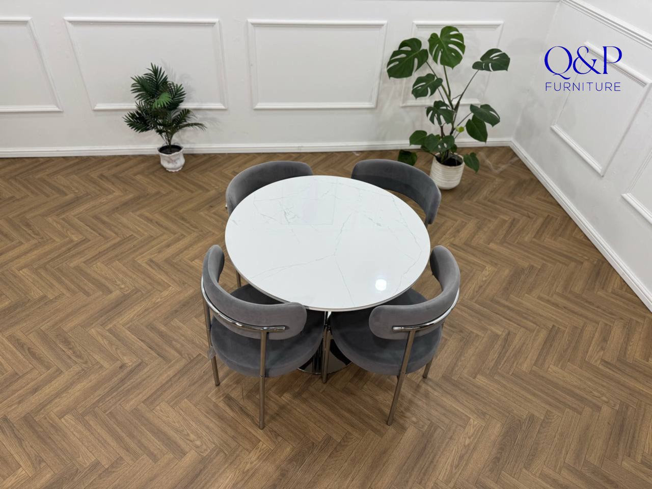 LUXE DINING SET -VELVET-LIGHT GREY Chair-SILVER