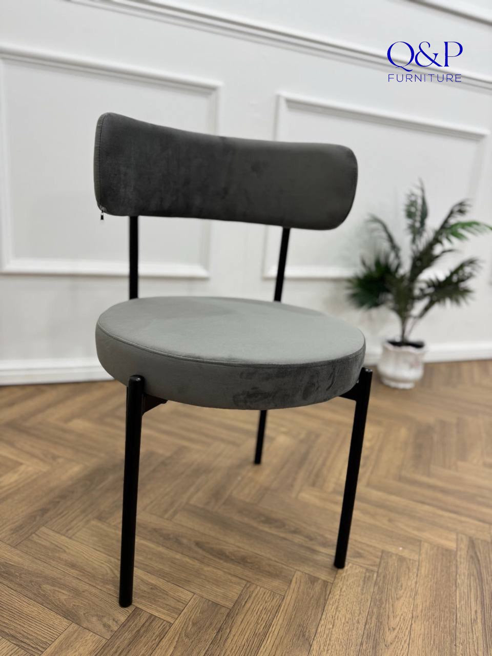 LUXE DINING SET-VELVET-LIGHT GREY-BLACK