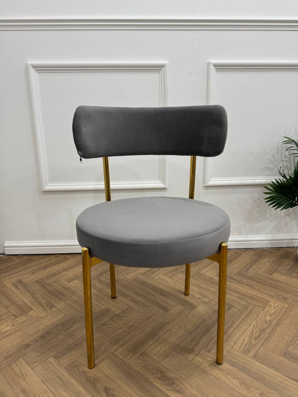 LUXE DINING SET-VELVET-LIGHT GREY-GOLD