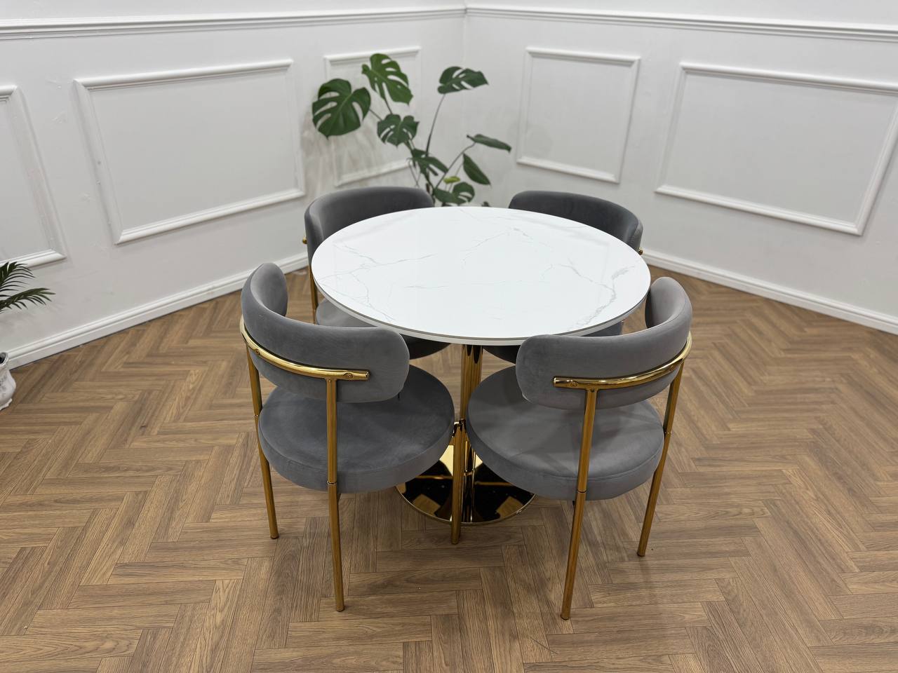 LUXE DINING SET-VELVET-LIGHT GREY-GOLD