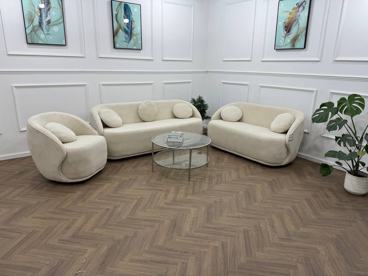 Q & P Furniture Luna sofa set featuring a modern sectional with plush cushions and a neutral fabric finish.
