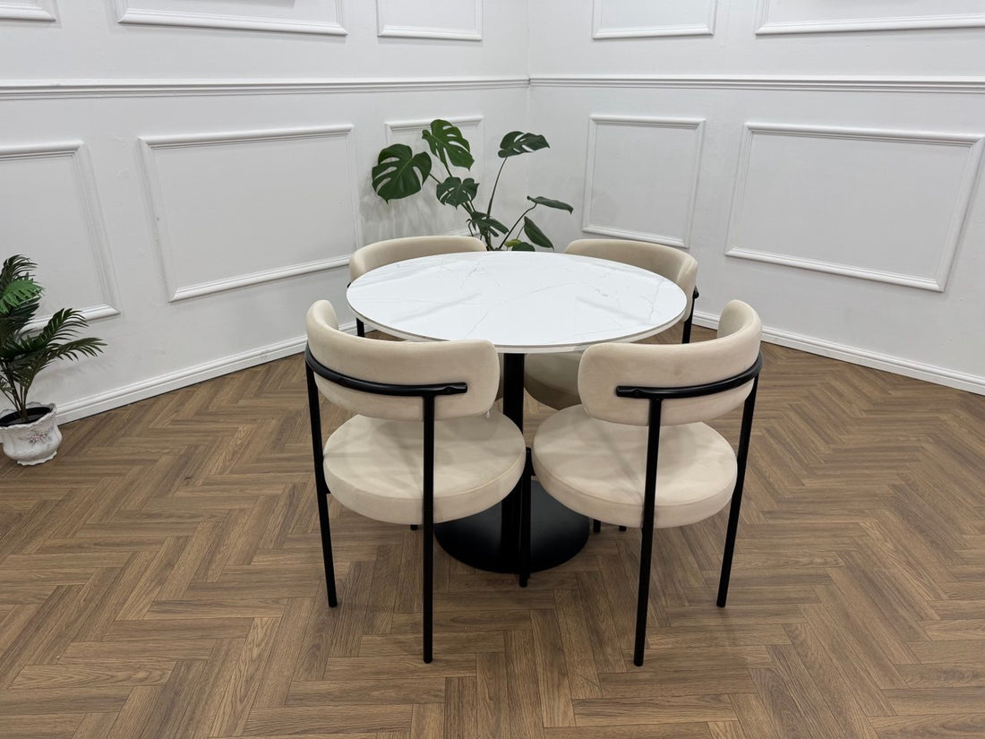 LUXE VELVET DINING SET — BEIGE & BLACK