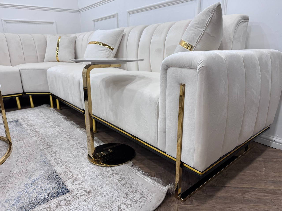 Vento C-Shaped Side Table – Round Marble Effect Top with Metal Base Sofa End Table