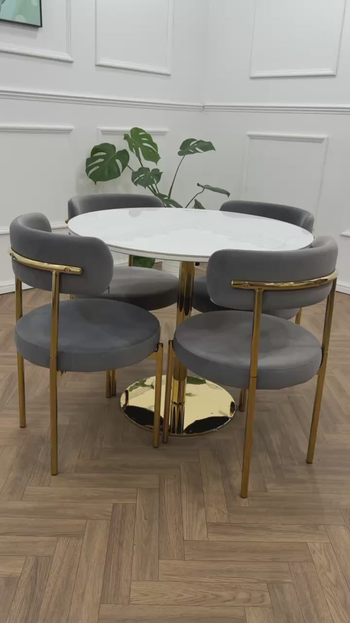 LUXE DINING SET-VELVET-LIGHT GREY-GOLD