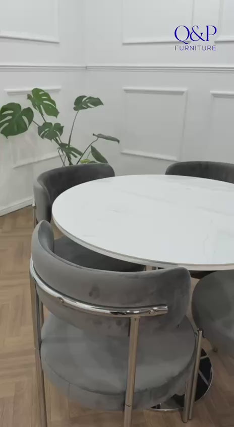 LUXE DINING SET -VELVET-LIGHT GREY Chair-SILVER