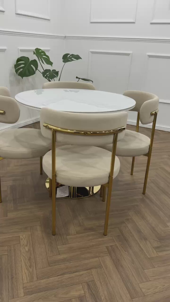 LUXE DINING SET-VELVET-BEIGI-GOLD