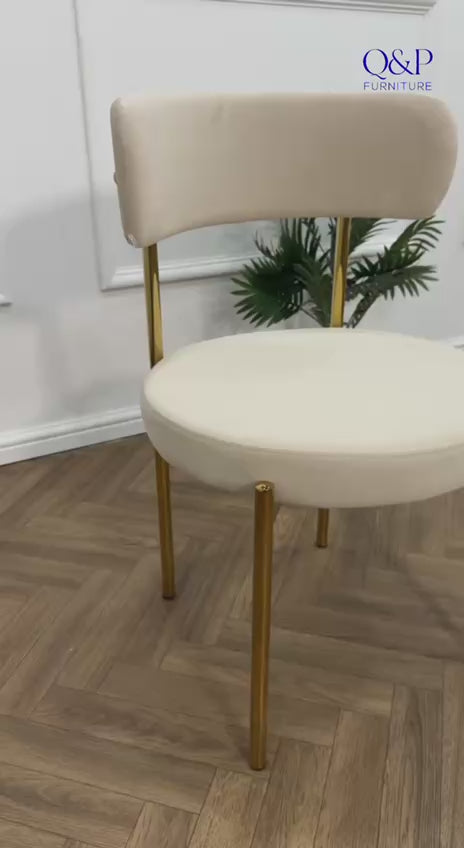 LUXE DINING SET-VELVET-BEIGI-GOLD
