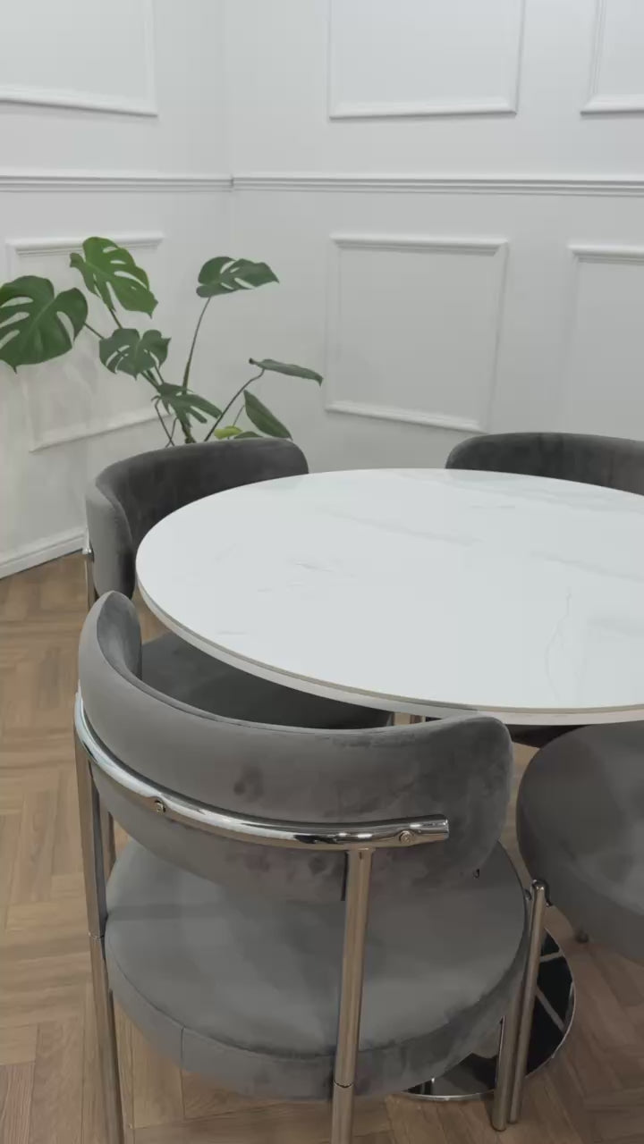 LUXE DINING Set-VELVET-DARK GREY-SILVER