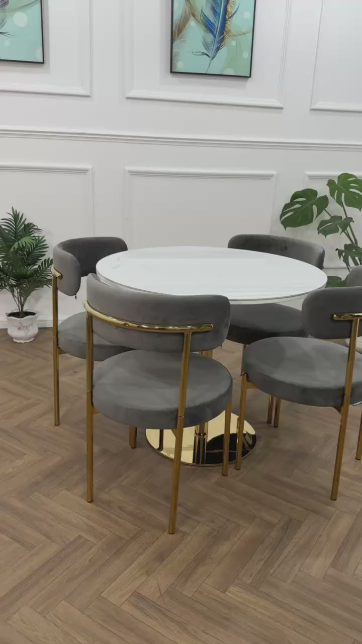 LUXE DINING SET-DARK GREY-GOLD
