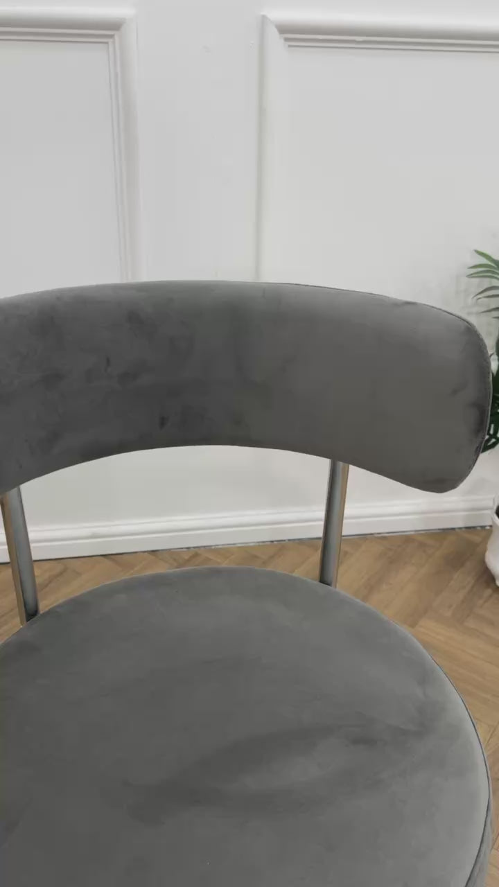 LUXE DINING Set-VELVET-DARK GREY-SILVER