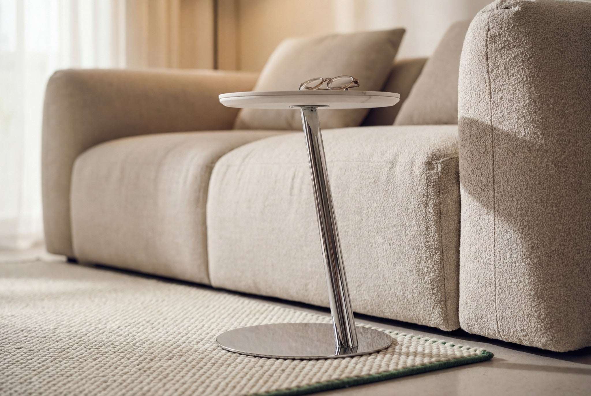 Noma Round Side Table – Marble Effect Top with Metal Pedestal Base