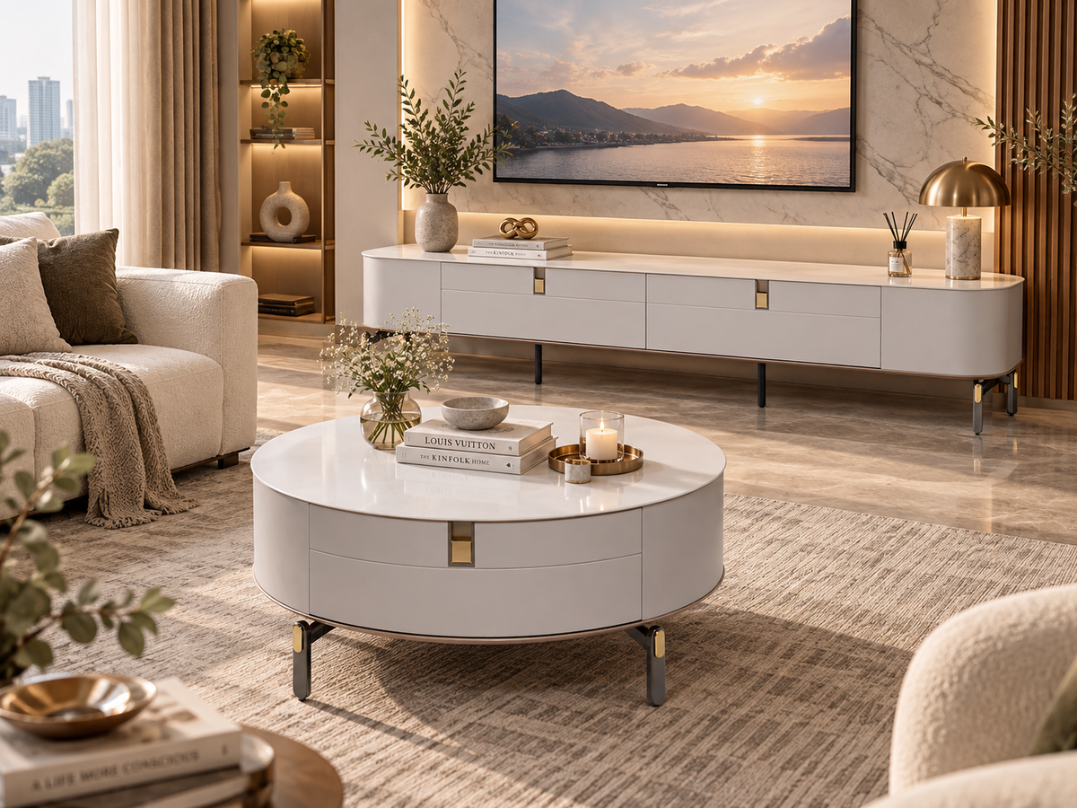 Q&P Furniture TV Stand and Coffee Table Set Collection