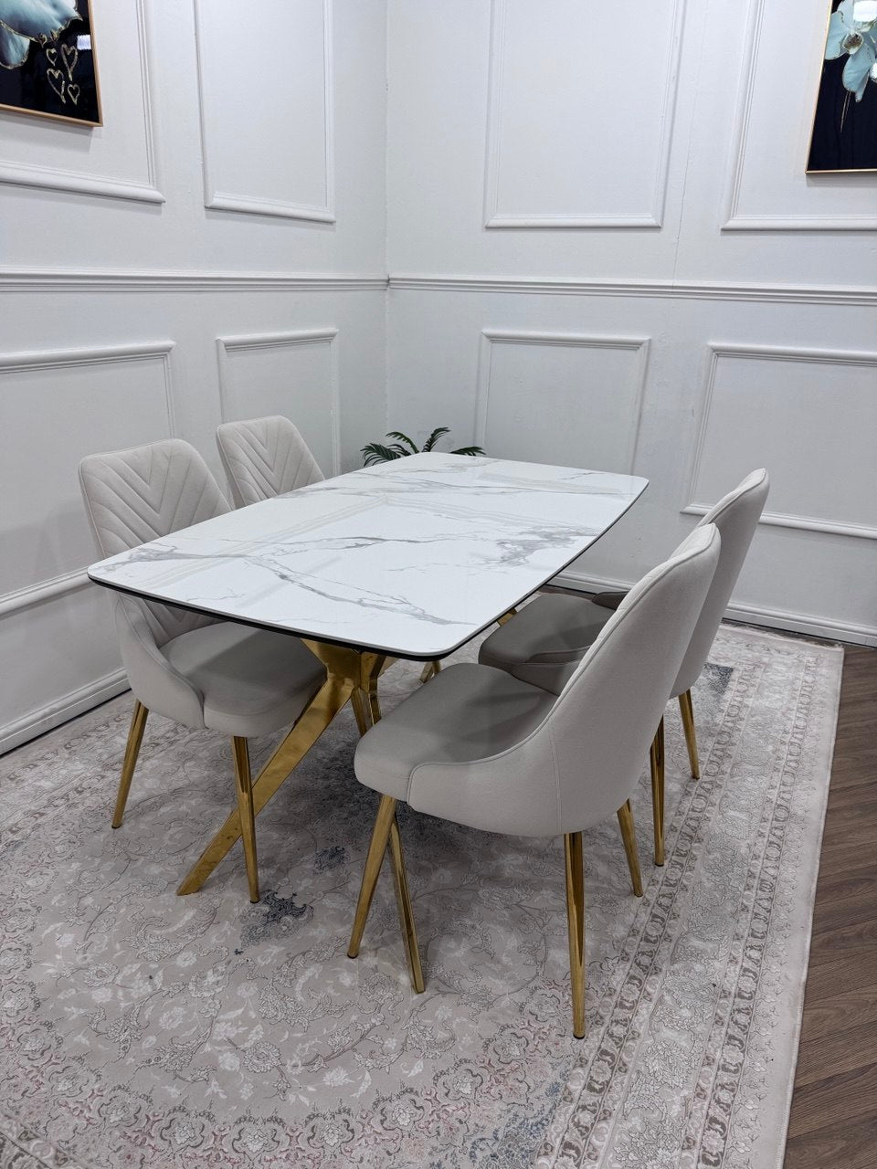 Q&amp;P Furniture Paris dining table set with wooden table and matching chairs, modern design for elegant dining rooms.