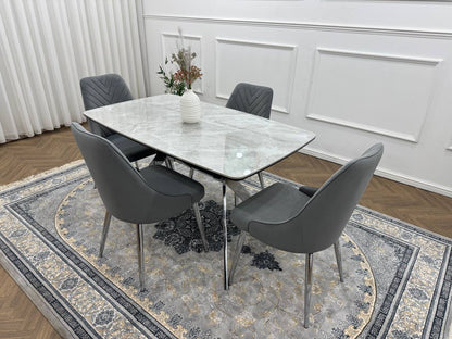 Savello Luxury Grey Marble-Effect Dining Set – 4 or 6 Beige or Grey Chairs