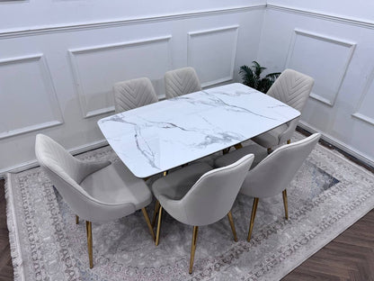 Q&amp;P Furniture Paris dining table set featuring a modern wooden table with matching chairs for elegant dining space.
