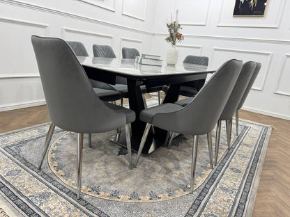 Roma Luxury Extendable Grey Marble-Effect Dining Table Set with 6 or 8 Grey Chairs