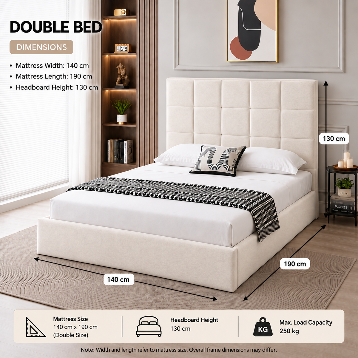 White Smoke Velora Panel Upholstered Storage Bed – Modern Grey &amp; Beige Bed with Hydraulic Lift