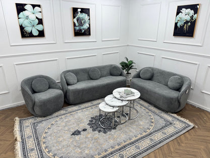 Q &amp; P Furniture Luna sofa set featuring plush cushions, modern design, and a stylish fabric finish in a contemporary living room setting.