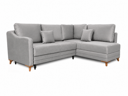 Q&amp;P Furniture Oxford corner sofa bed with storage, featuring plush cushions and a dark fabric finish, ideal for living room comfort