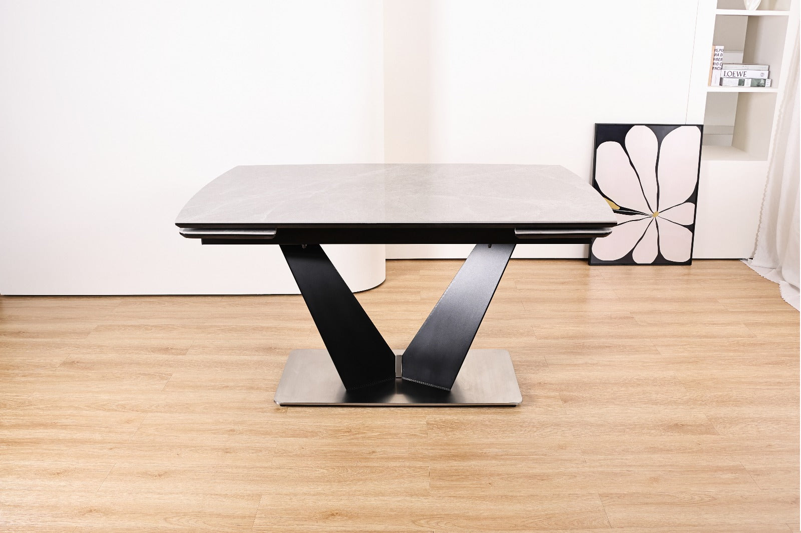 Q&amp;P Furniture Lumia extendable dining table set with wooden finish, showcasing the sleek, modern design and sturdy construction.