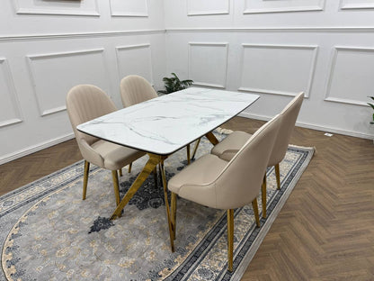 LUXORA Luxury Marble-Effect Dining Table Set  – Gold Legs