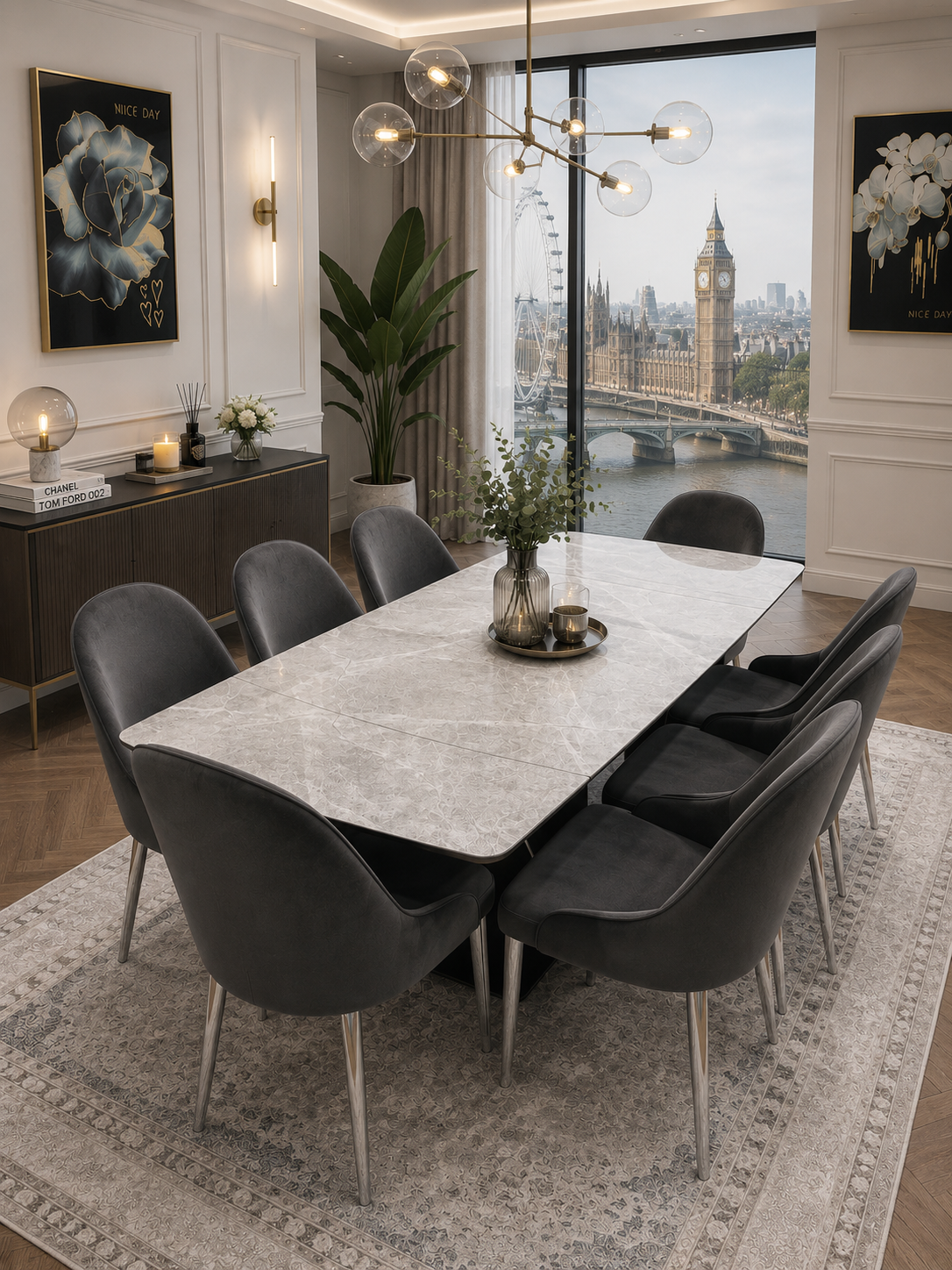 CLARA DINING TABLE SET -SILVER