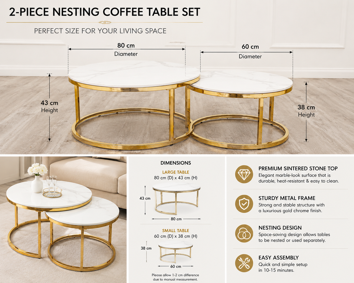 Lavender Nova Sintered Stone  Coffee Table Set