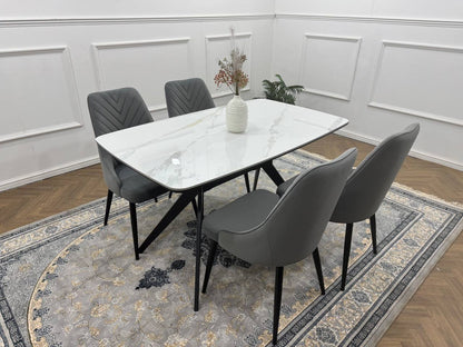 Rovella Luxury Marble-Effect Dining Set – 4 or 6 Grey Chairs