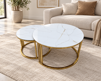 Gray Celine Sintered Stone Nesting Coffee Tables – White &amp; Gold