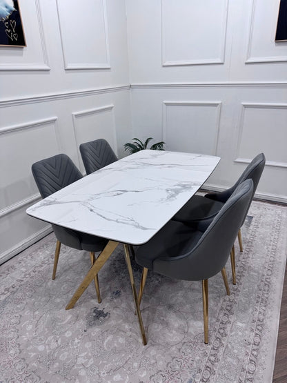 Q&amp;P Furniture Paris dining table set with wooden table and matching chairs, elegant design for modern dining rooms.