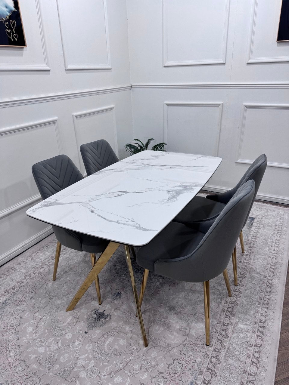 Q&amp;P Furniture Paris dining table set with wooden table and matching chairs, modern design for stylish dining rooms.