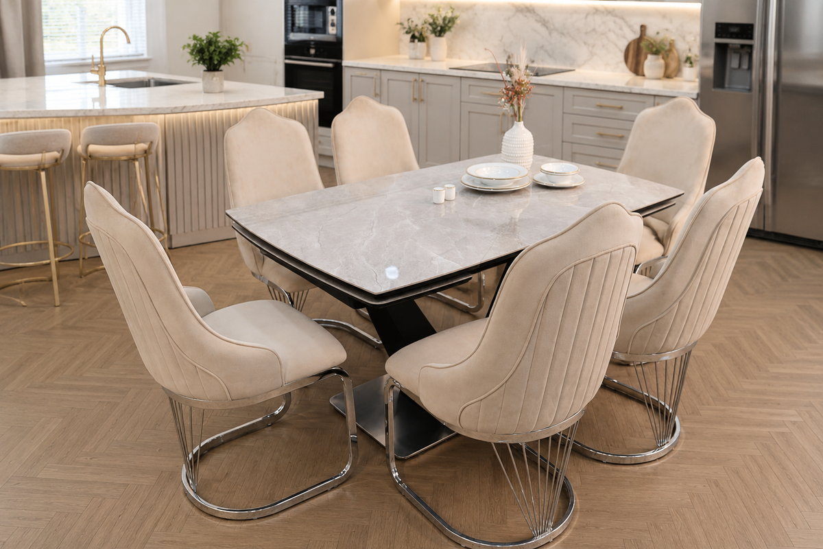 Lumia Luxury Extendable Dining Table Set with King Chairs