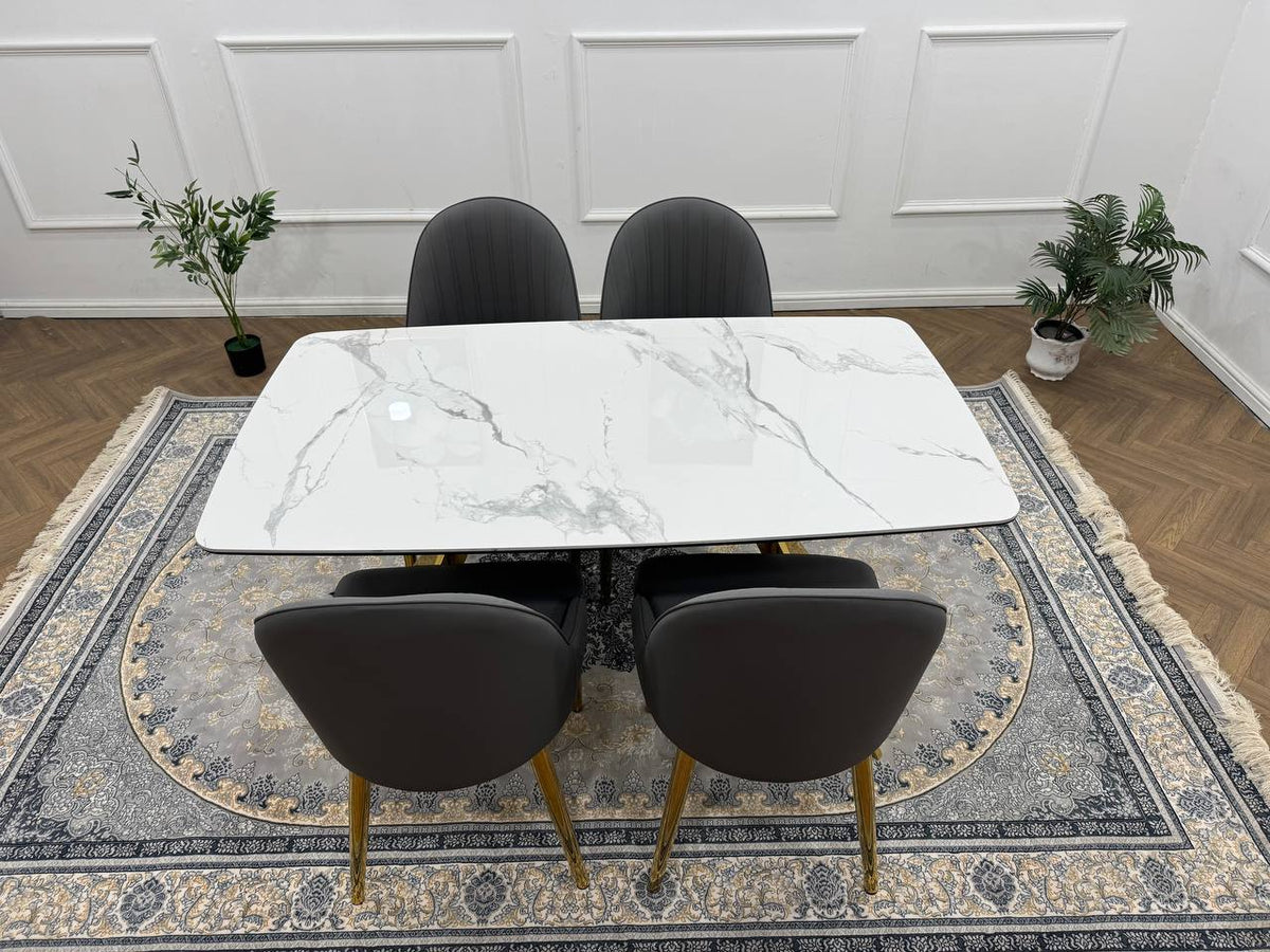 LUXORA Luxury Marble-Effect Dining Table Set  – Gold Legs