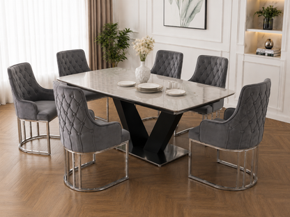 Q&amp;P Furniture Lumia extendable dining table set with sleek wooden surface and modern design, shown in a spacious dining room.