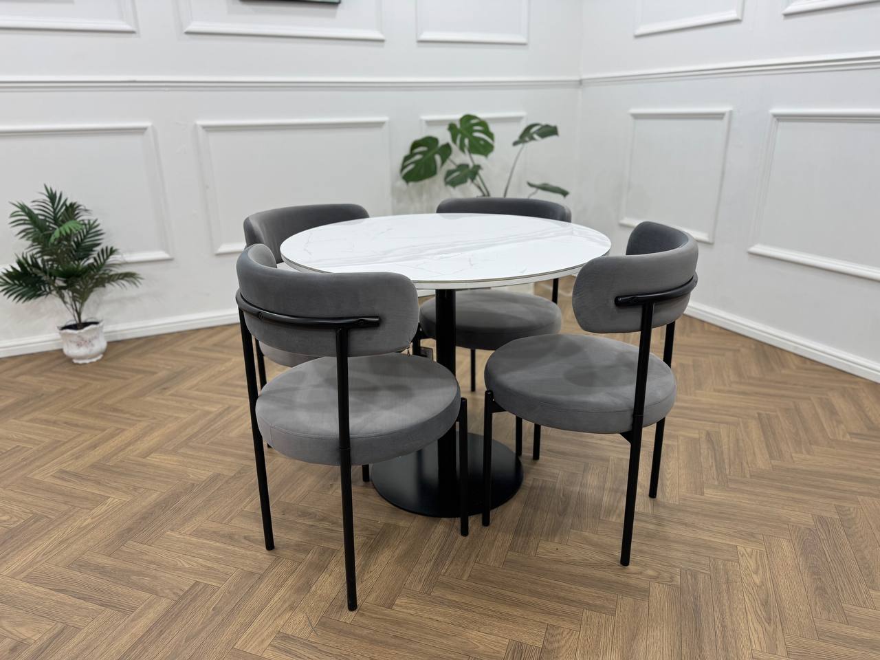 LUXE DINING SET-VELVET-LIGHT GREY-BLACK