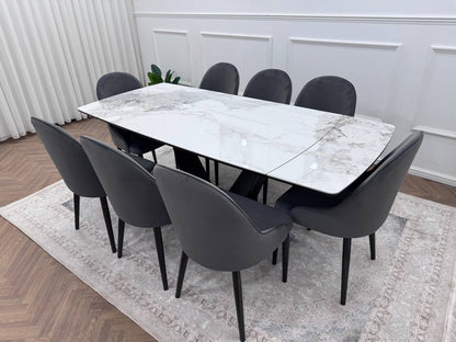 LUMIA EXTEND DINING SET WITH CLARA CHAIRS – BLACK LEGS