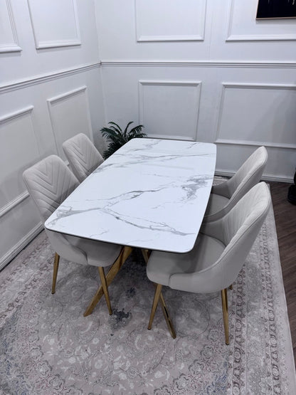 Q&amp;P Furniture Paris dining table set with a wooden table and matching chairs, ideal for modern kitchen or dining room decor.