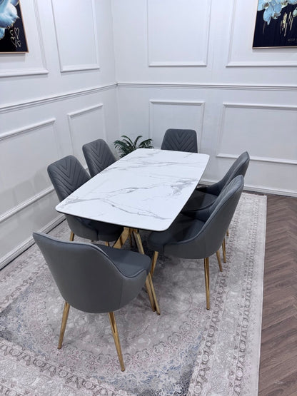 Q&amp;P Furniture Paris dining table set with wooden tabletop and matching chairs, ideal for elegant kitchen or dining room seating.