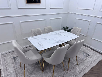 Q&amp;P Furniture Paris dining table set with a sleek wooden table and matching chairs, ideal for modern dining rooms.