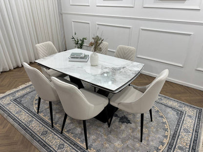 Bellaro Luxury Extendable Marble-Effect Dining Set – 6 or 8 Grey Chairs