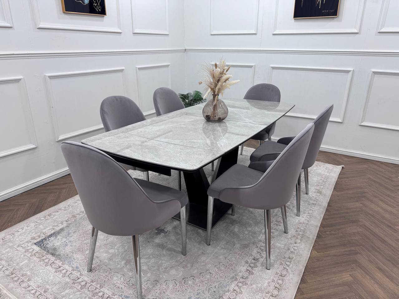 CLARA DINING TABLE SET -SILVER