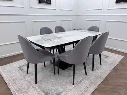 LUMIA EXTEND DINING SET WITH CLARA CHAIRS – BLACK LEGS